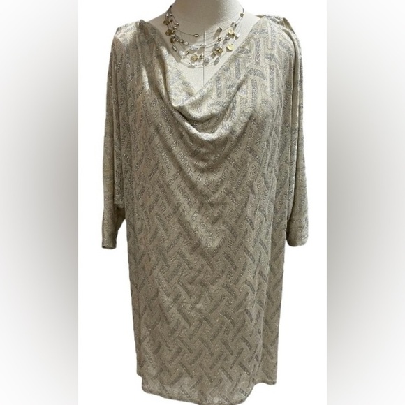 Nine & Co Ladies Dress Beige Silver Grey Dolman Cold Shoulder Cowl Neck 10 - Picture 1 of 15